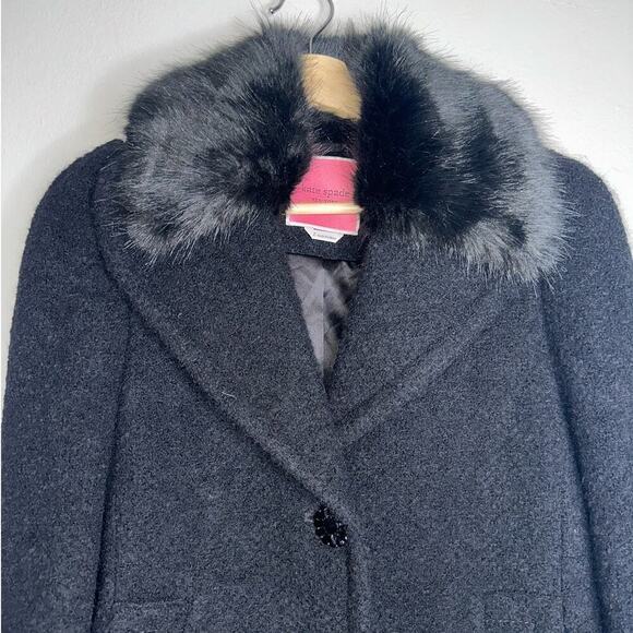 Kate Spade Faux Fur Lapel Coat Wool/Alpaca Blend Black Size US 2 - Picture 5 of 11